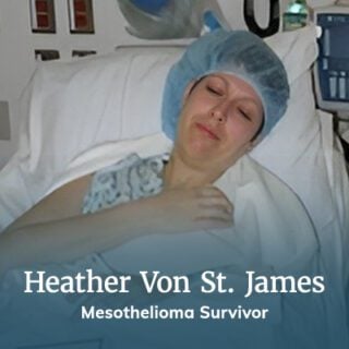 Pleural mesothelioma patient Heather Von St. James resting in hospital bed after surgery